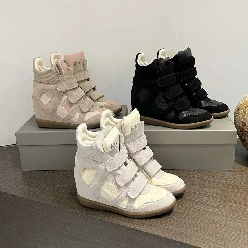 Women's Ankle Boots 2026 New Genuine Leather 8CM Hidden Heel Women Platform Sneakers Fashionable Splice Color Design Women Shoes