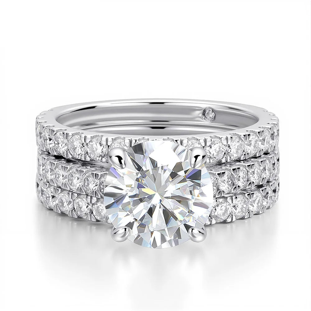 OEVAS 3ct (Total 3.63ct) Round Cut D Color Moissanite Bridal Ring Set Wedding Band 18K Gold Plated 925 Silver Rings Fine Jewelry