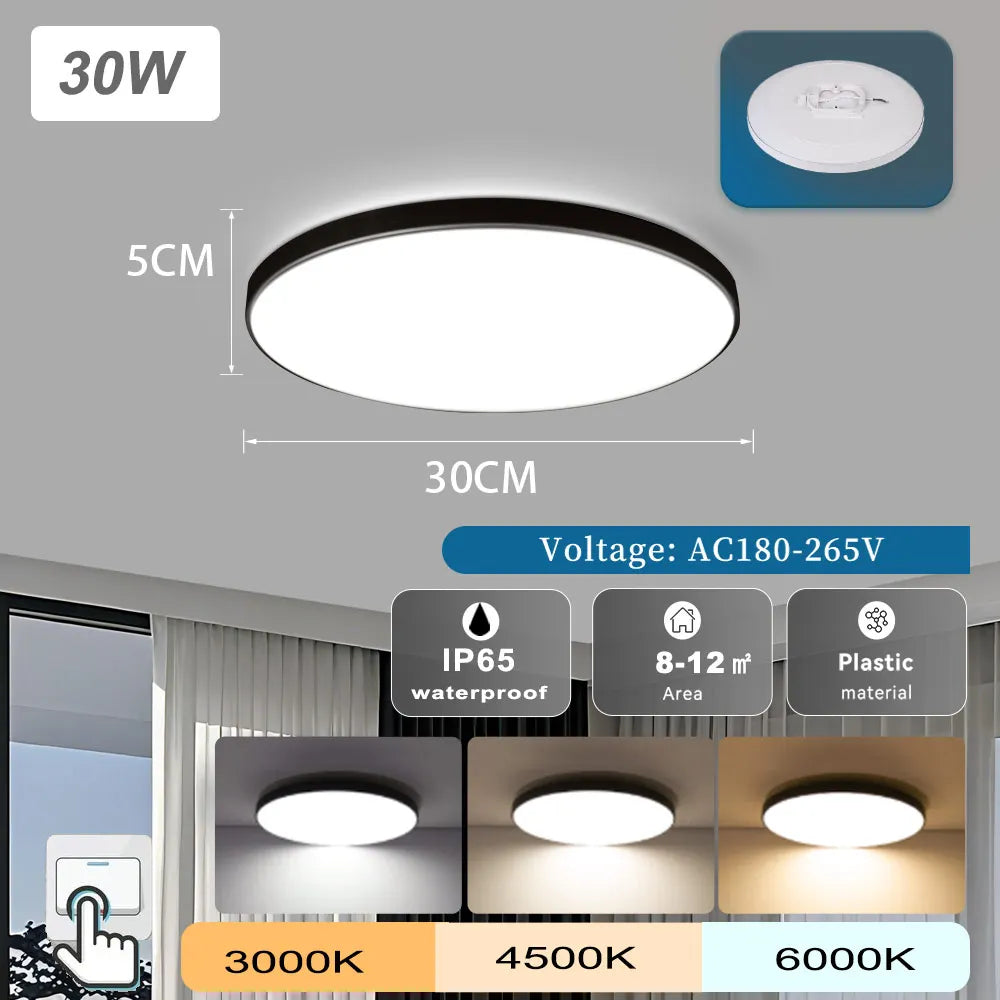 Led Ceiling Lamp 110v 220v Waterproof Led Panel Lights   for Kitchen Bathroom Lamp Balcony Ceiling Chandelier Lighting Fixture