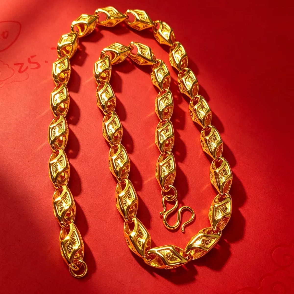 Luxury 9999 24K Solid gold certifid heart necklace wedding jewelry ethnic style men's and women's necklace