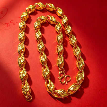 Luxury 9999 24K Solid gold certifid heart necklace wedding jewelry ethnic style men's and women's necklace