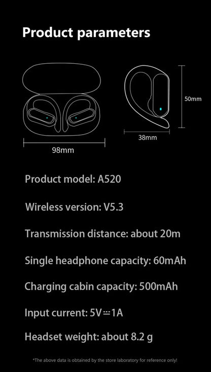 For CB&JBL Bluetooth TWS Wireless Earphones A520 Auricles Headphones EarHooks Game Headset Sports Touch Control Earbuds with Mic
