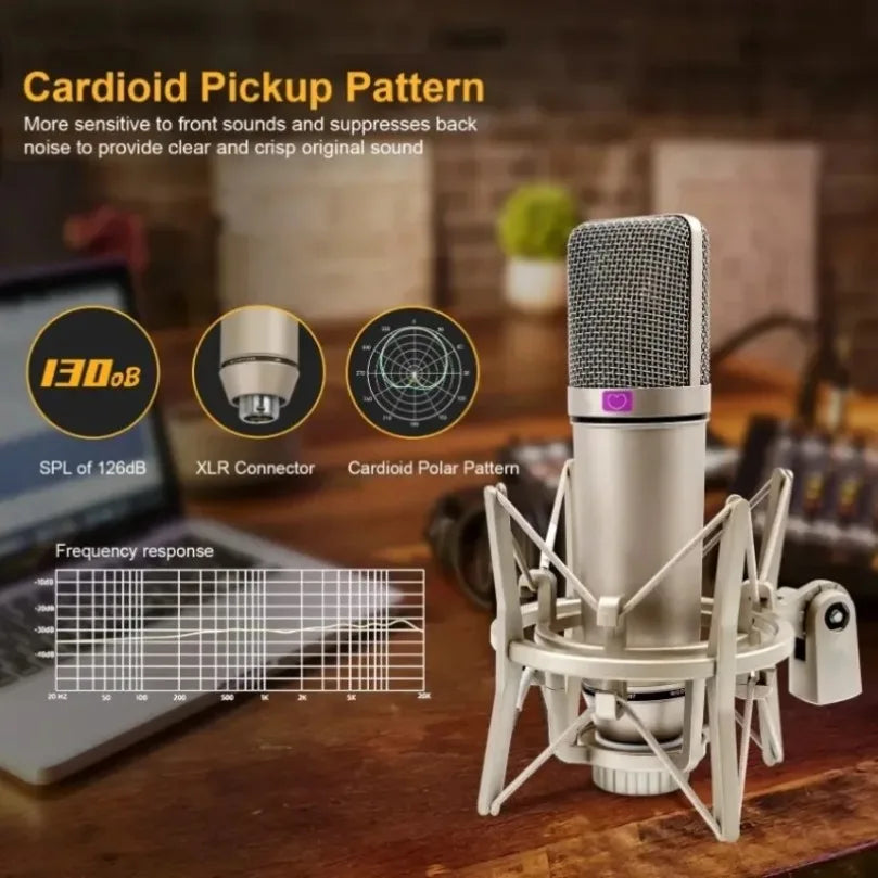 Condenser U87 AI XLR Microphone Professional Cardioid Studio Mic for Recording Podcasting Voice Over Streaming Home Studio