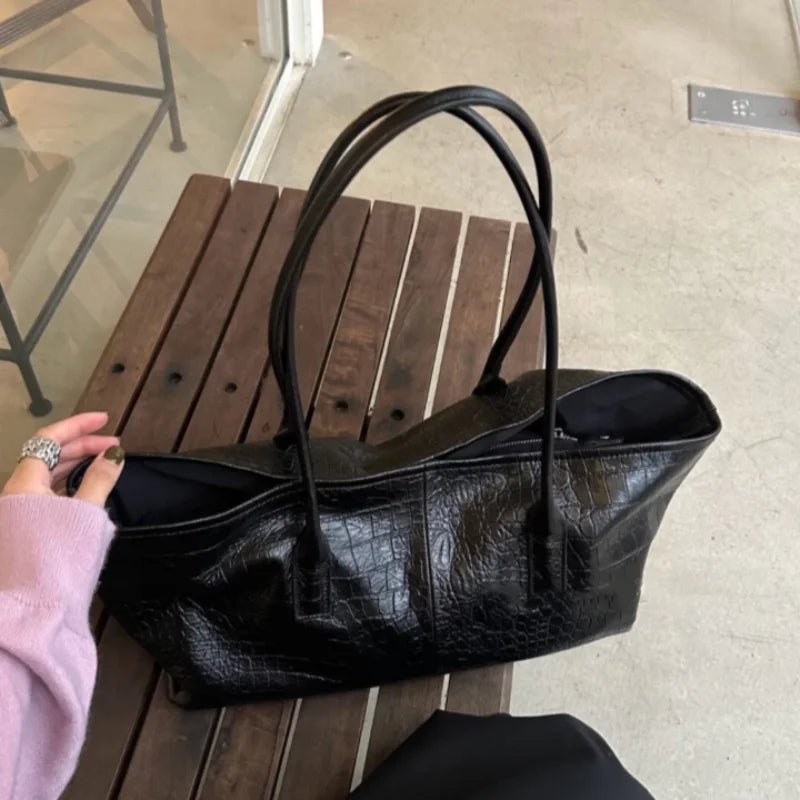Luxury Vintage Crocodile-embossed Tote,women's Large-capacity Shoulder Handheld Bag,stylish Minimalist Casual Commuter Tote Bags