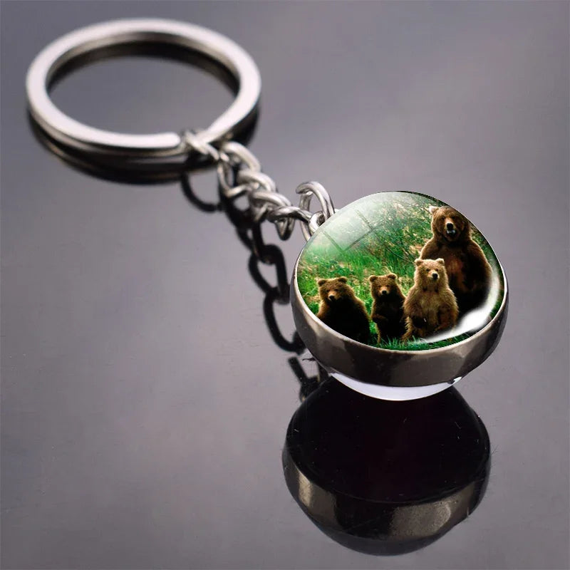 Animals Cute Keychain Cat Dog Bear Peacock Rabbit Squirrel Phoenix Double Side Glass Ball Pendant Keyring Jewelry Key Chain Gift