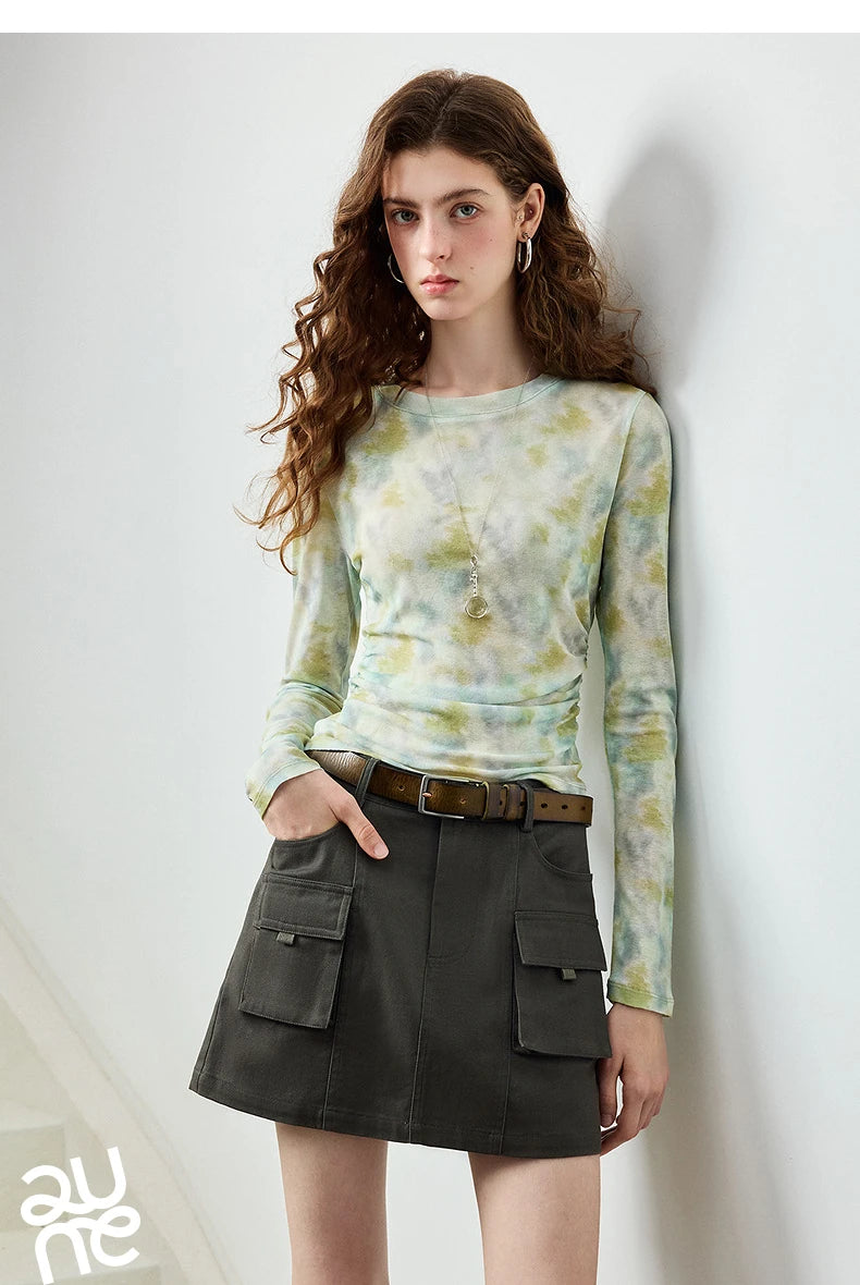 TOYOUTH Women's Sheer Second Skin Base Layer Top 2026 Fall Slim Fit Mongolian Print Nomadic Style