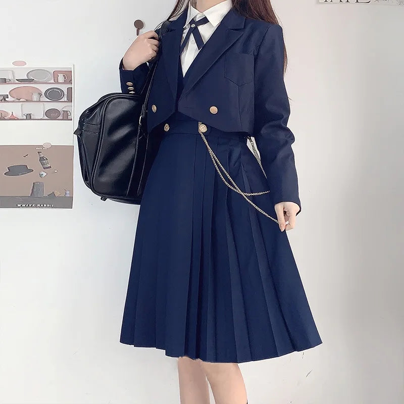 Versatile and Cute School Uniform Skirt JK Uniform Basic Spring Genuine Long Dress Japanese-style Pleated College Style Suit