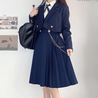 Versatile and Cute School Uniform Skirt JK Uniform Basic Spring Genuine Long Dress Japanese-style Pleated College Style Suit