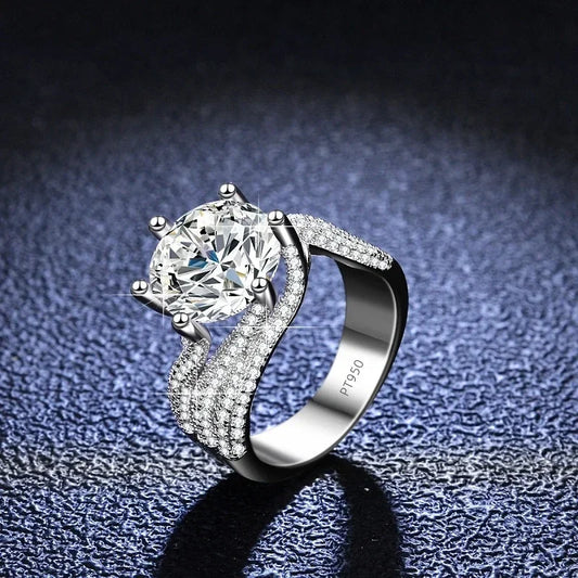 Platinum Pt950 18k 5 Carat Full Moissanite Diamond Rings for Women D Color Wedding Engagement Ring  Gift for Valentine's Day