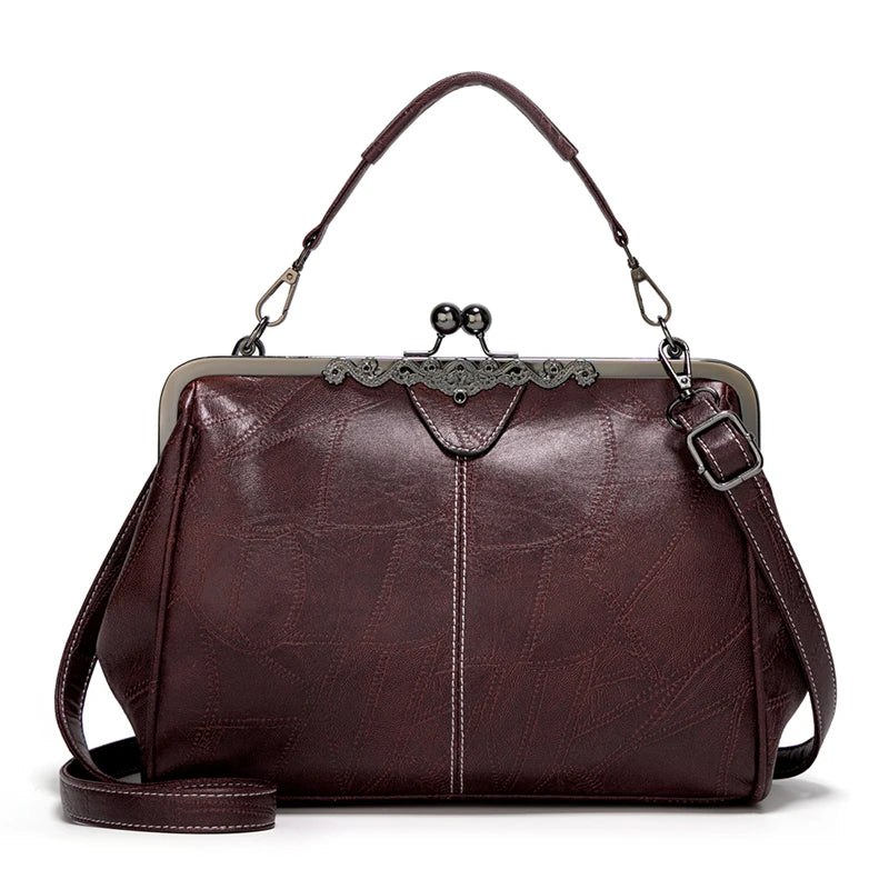 Shoulder Bags Women Retro Frame Purses Girls Crossbody Messenger Bag Small Handbags for Phone Party Faux Oil Leather Clip Bag