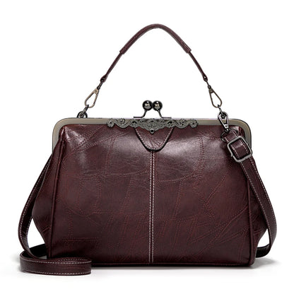 Shoulder Bags Women Retro Frame Purses Girls Crossbody Messenger Bag Small Handbags for Phone Party Faux Oil Leather Clip Bag