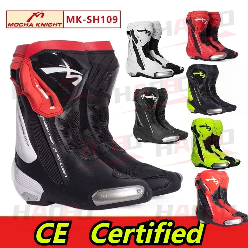 BENKIA SH109 Mocha Motorcycle Boots CE Certification Professional Track Riding Botas Men Women Anti Slip Waterproof Boots