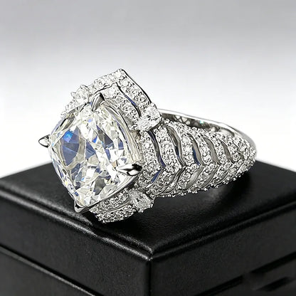 Luxury 18K white Solid Platinum PT950 certifid10*10 moissanite white cushion ring exquisite wedding ring precious jewelry