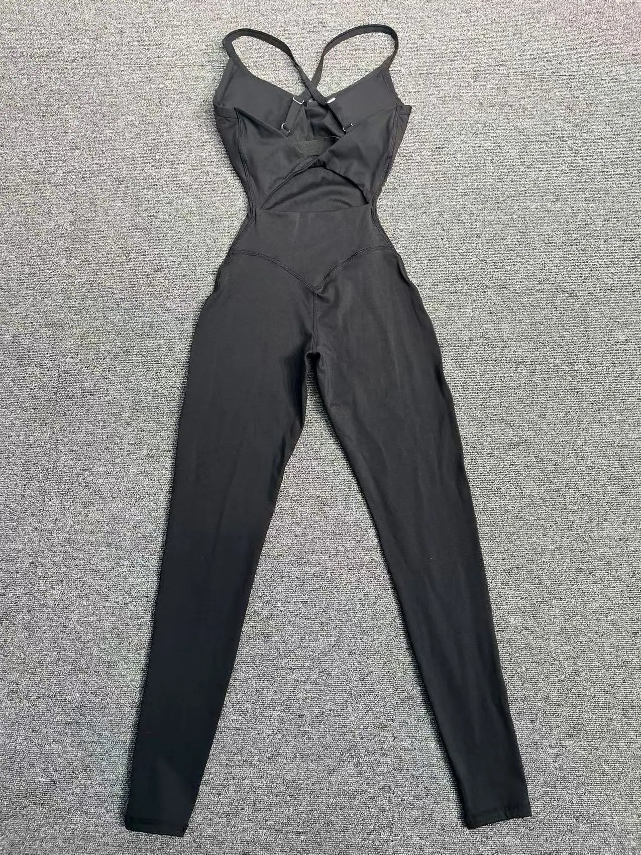 New Nylon Pad V-Neck Wrap Yoga Bodysuit - Adjustable Hook Tummy Control Butt Lift Workout Jumpsuit