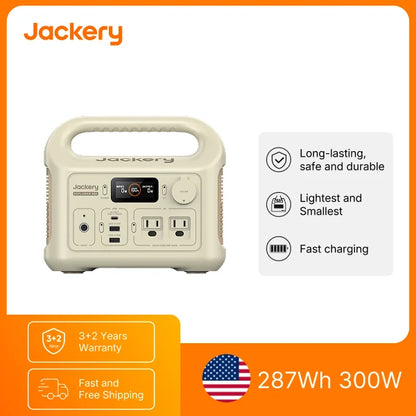 Jackery Portable Power Station E300New Sand Gold, 287Wh LiFePO4 Battery Solar Generator for Outdoor Camping and Emergencies