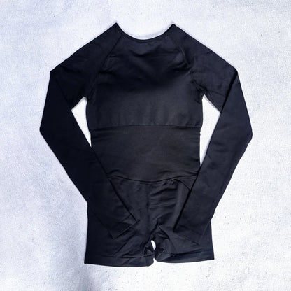 Long Sleeve One Piece Set Women Clothes Backless Gym Set Seamless Yoga Set Bodysuit Workout Shorts Romper Jumpsuit Sportswear