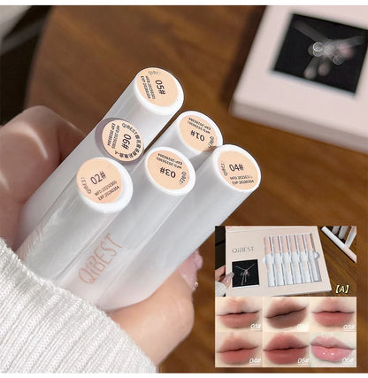 QIBEST 6Pcs/Box Matte Lipstick Sets And Mirror Watery Lip Glaze Lasting Lip Makeup Sets Moisturizing Lipgloss Necklace Gift