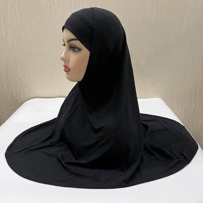 H292 Plain Two Pieces Large size muslim hijab with chin part top quality amira pull on islamic scarf hot sell headscarf