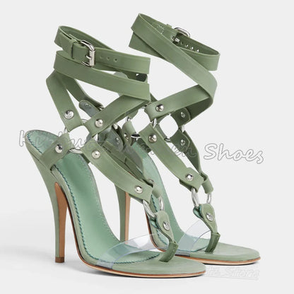 T-Tied Ankle Strap Sandals Belt Buckle Leather Women Shoes Clip-Toe Thin Heels Fashion Luxury Elegant Concise Novelty Summer New