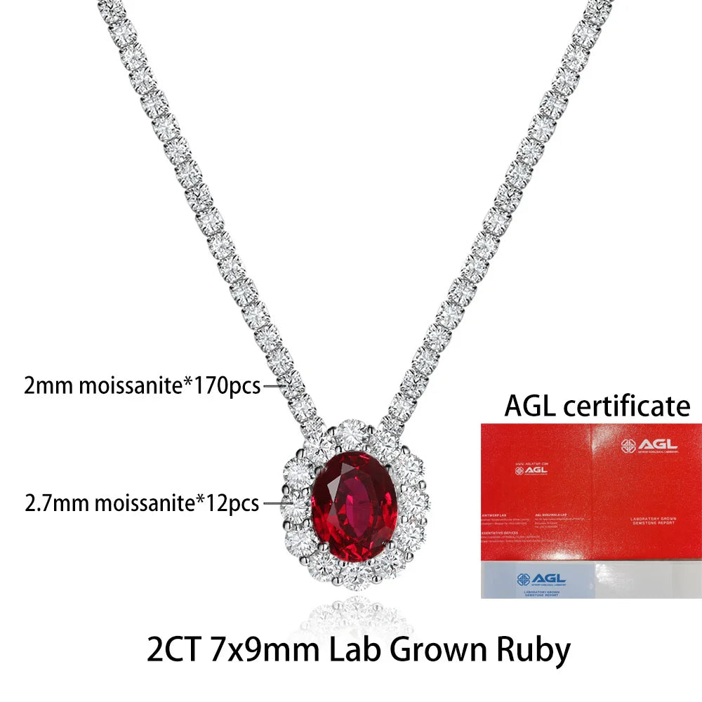 OEVAS 2CT 7X9MM Oval Lab Grown Emerald/Ruby/Moissanite Pendant Necklace For Women S925 Silver Plated 18K Luxury Dainty Jewelry