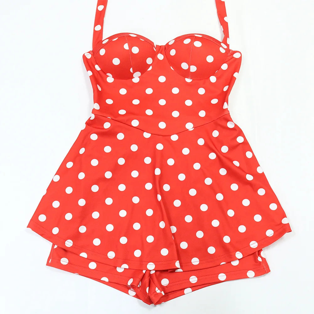 Joskaa Polka Dot Halter Bandage Rompers Women Sexy Low-cut Sleeveless Backless Bodycon Playsuits Y2k Streetwear Holiday Clubwear