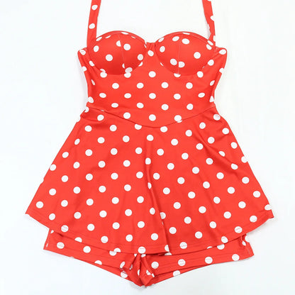 Joskaa Polka Dot Halter Bandage Rompers Women Sexy Low-cut Sleeveless Backless Bodycon Playsuits Y2k Streetwear Holiday Clubwear