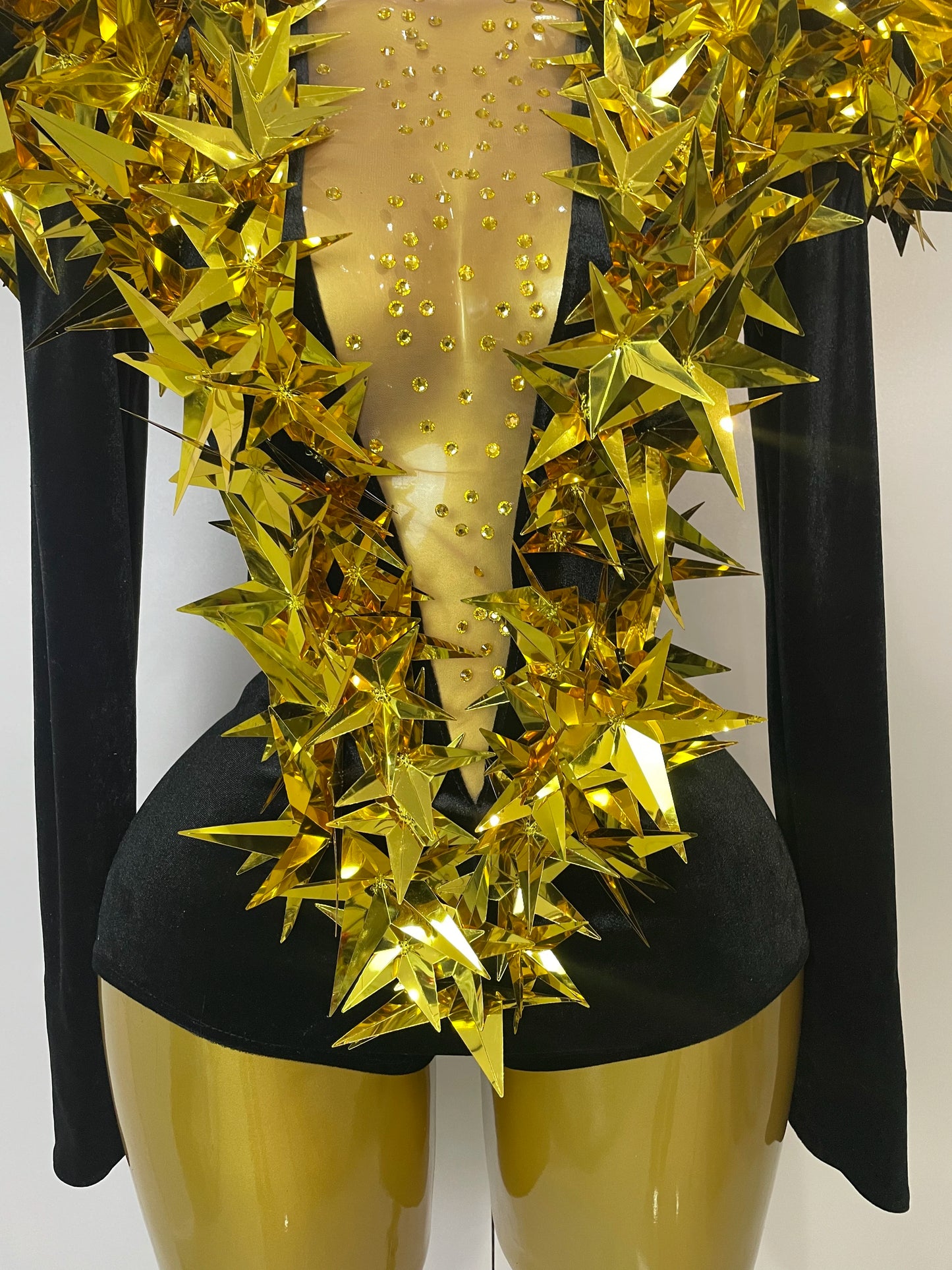 2025 New Shiny Black Rhinestone Velvet Long Sleeve Bodysuit Women Evening Party Club Gala Hosts NightClub Bar Stage Costumes