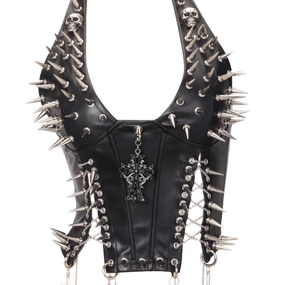Goth Top Y2K Clothes Women's Tanks Emo Clothing Gothic Boho Tops with Spikes Punk Rock Teens Festival Spiked Bra Grunge T Shirt