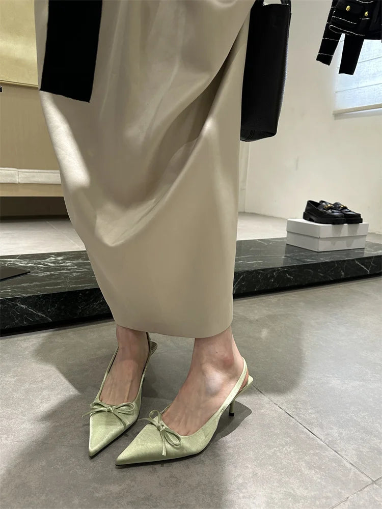 Designer Luxury Summer Women Sandals Fashion Pointed Toe Butterfly-knot Shoes Ladies Elegant High Heels Party Club Sandalias