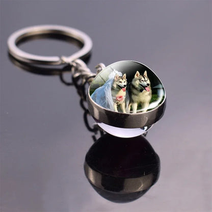 Animals Cute Keychain Cat Dog Bear Peacock Rabbit Squirrel Phoenix Double Side Glass Ball Pendant Keyring Jewelry Key Chain Gift