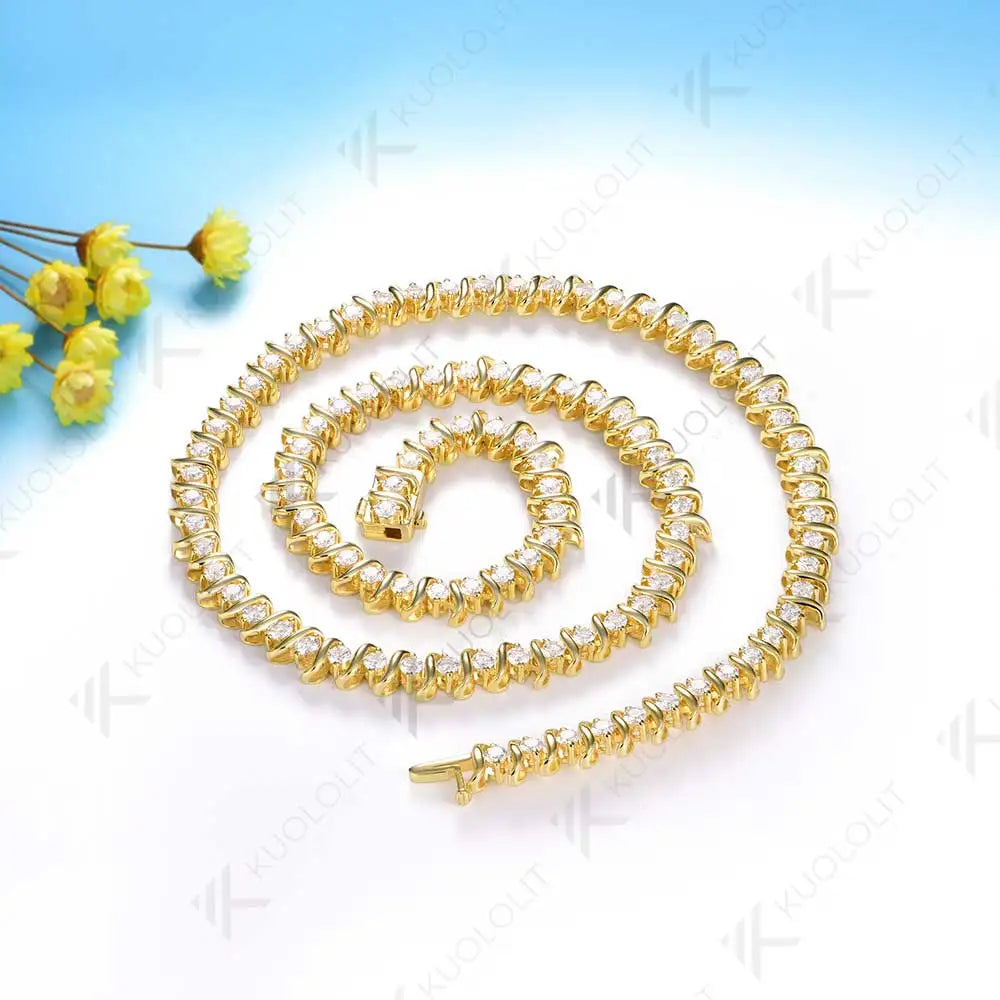 Kuololit 6.5CTW Moissanite Graduated Tennis Necklace for Women Solid 10K Gold  for Anniversary Engagement Party Christmas Gifts
