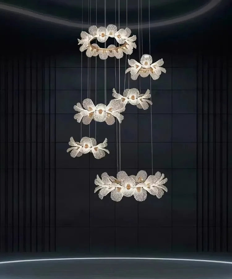 Luxury  LED Duplex Staircase Chandelier High Ceiling Pendant Lamp for Villa Living Room Hotel Lobby