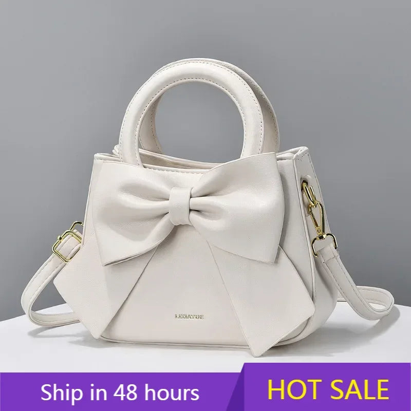 New Fashion Casual Handbags for Women Cute Bow Black White Blue PU Handbags Trendy Daily Shoulder Underarm Bags Bolsa Feminina