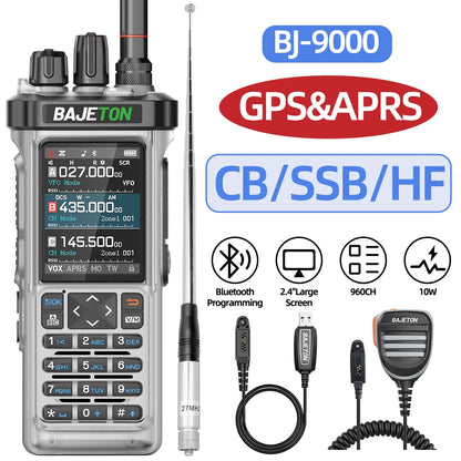 BAJETON BJ-9000 Walkie Talkie CB/SSB/HF 27Mhz Bluetooth Programmable GPS APRS 10W Long Rang For RT-950 RT-950 PRO Ham Radio
