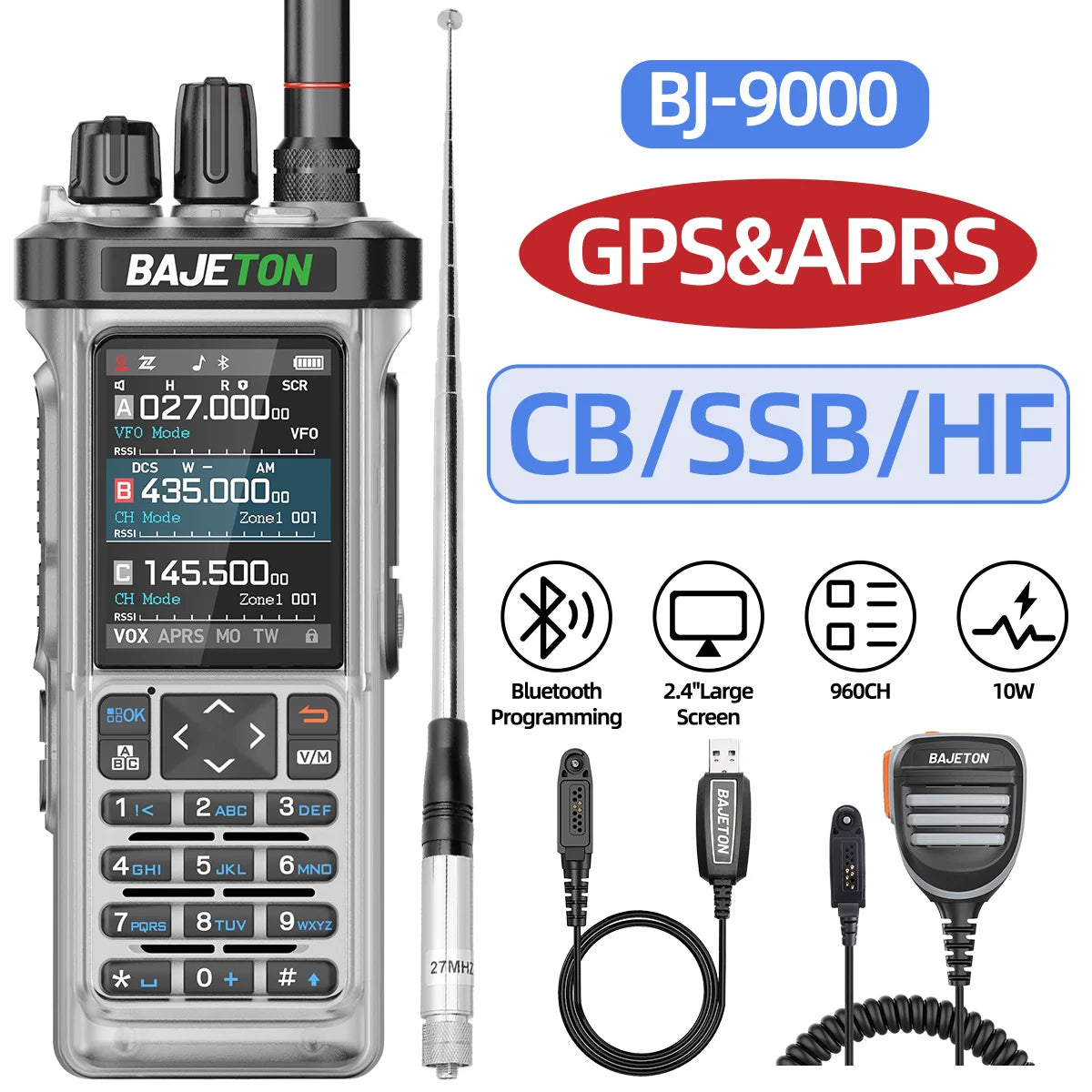 1/2PCS BAJETON BJ-9000 Walkie Talkie 10W AM/FM/CB/LSB/USB/CW Receiver with GPS APRS For Radtel RT-950 PRO RT-950 Two Way Radio