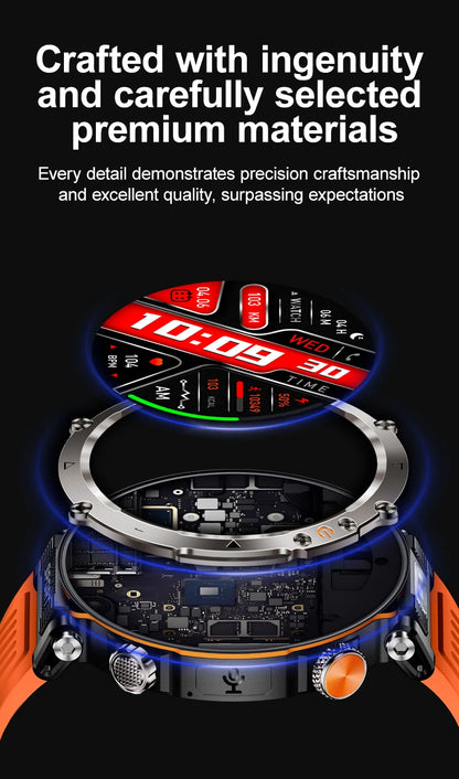 DAORKOW 2026 New Model 10ATM Waterproof 600mAh Smartwatch Compass LED Flashlight Bluetooth Call Outdoor Sports Smartwatch