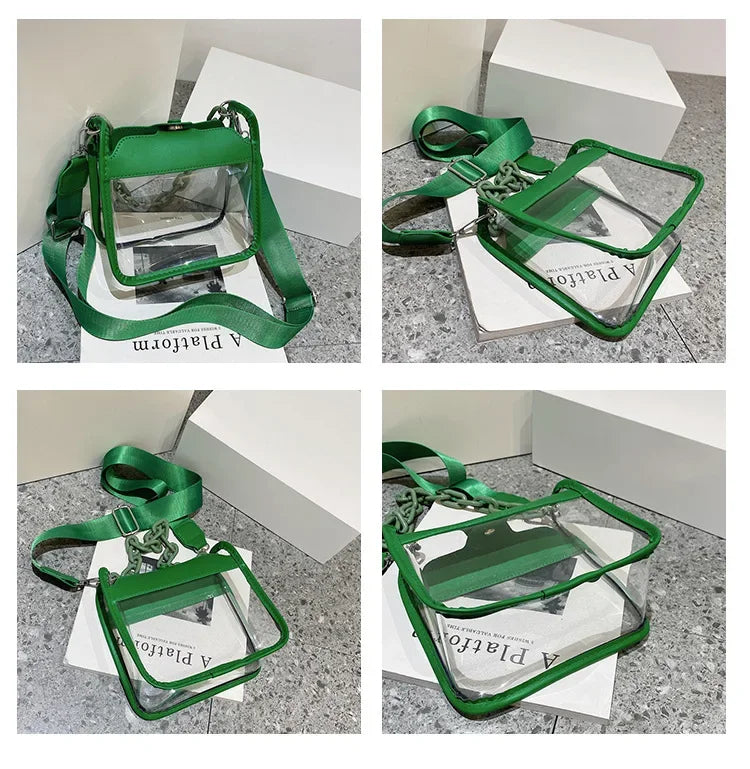 Clear Crossbody Bag for Women PVC Transparent Single Shoulder Chain Portable Messenger Bags Small Square  Satchel Bag Girls Gift
