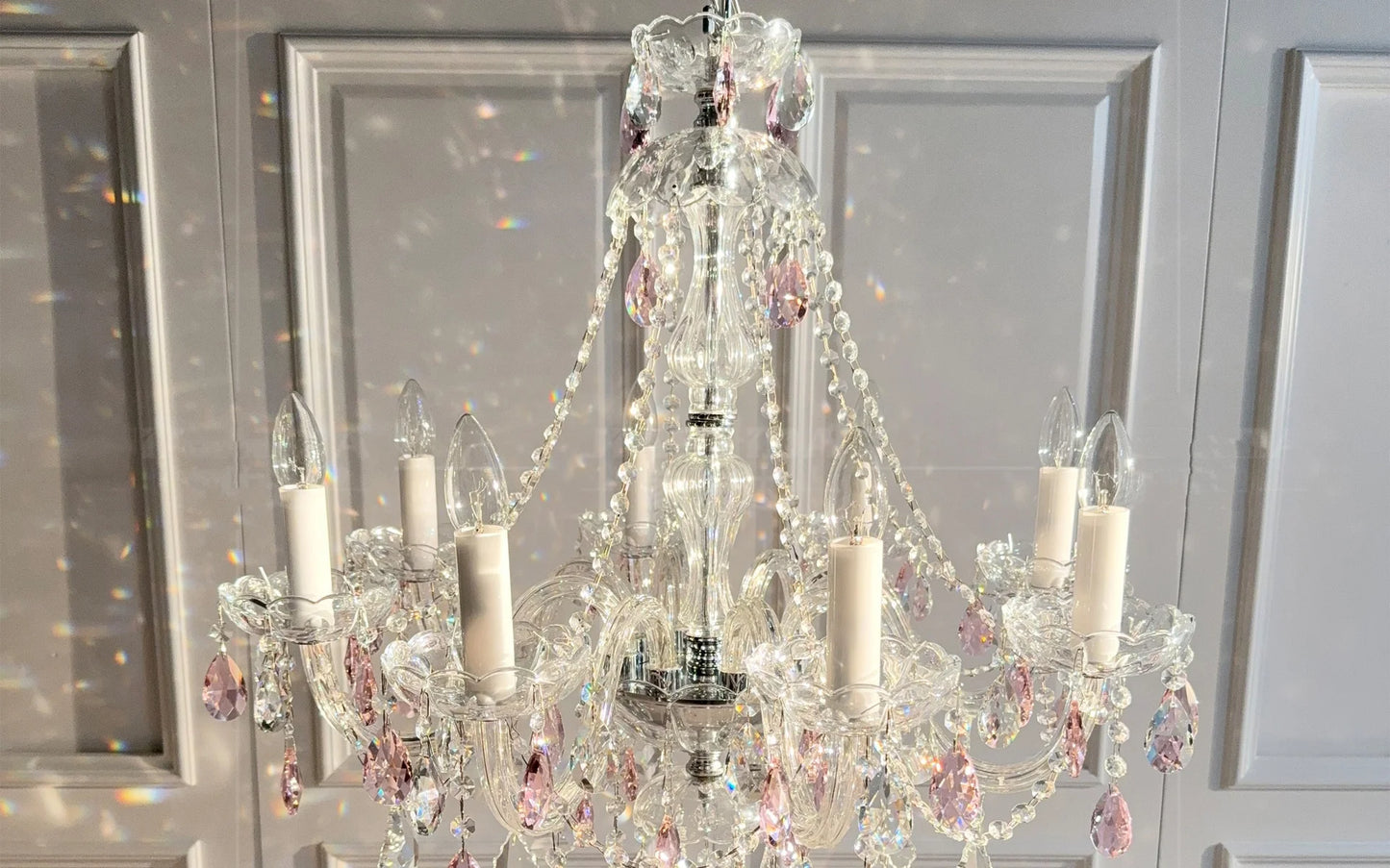 French Romantic Crysatl Candle Chandelier Luxury Glass Pink E14 Pendant Lights Living Room Art Decor Led Lamparas Bedroom Lamp