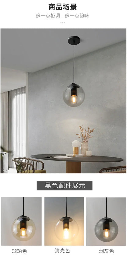 Modern Simple Glass Chandelier Bar Counter Restaurant Gold Hanging Lights Silver Metal Amber Ashtray Ball Glass Suspension Lamp