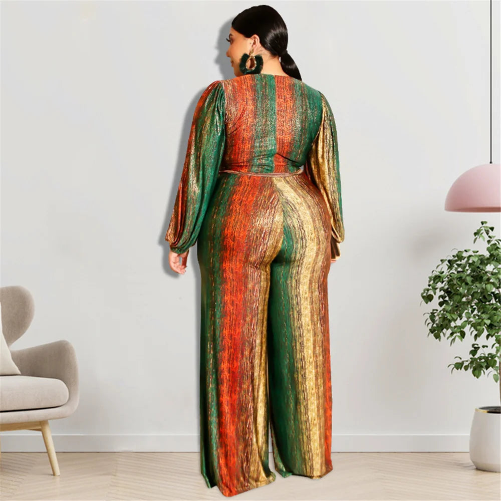New Plus Size Women Jumpsuits Elegant V Neck Long Sleeve Rompers Office Lady Straight One Piece Outfits Wholesale Drop Shipping
