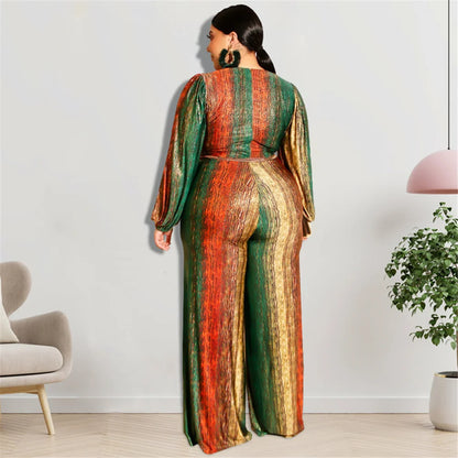 New Plus Size Women Jumpsuits Elegant V Neck Long Sleeve Rompers Office Lady Straight One Piece Outfits Wholesale Drop Shipping