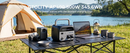 CTOLITY AP400 500W Solar Generator Portable Power Station Lifepo4 + SPC100-ETFE 100W ETFE Solar Panel Charger for Camping Power Bank Home