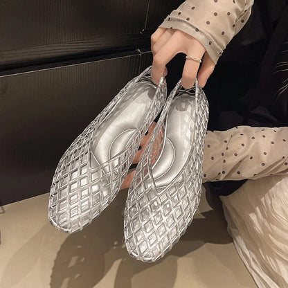 New V-mouth Crystal Jelly Shoes Fashionable, Versatile, Comfortable, Flat Bottom Single Shoes, Casual Sandals for Women