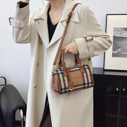 Women Luxury Plaid Shoulder Bag Gold Hardware Lightweight Large Capacity Zipper Adjustable Strap Dual Handles Travel Business