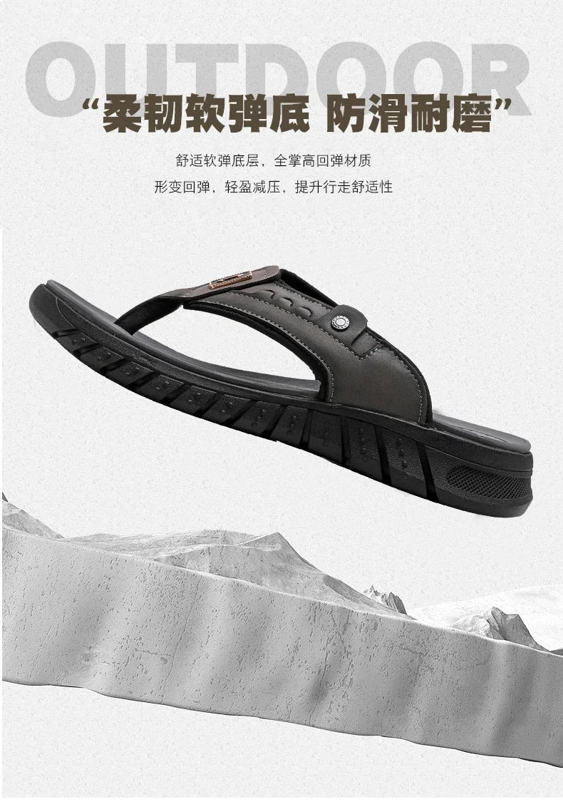 Flip Flops Summer Men's Outdoor Thick Soled Beach Shoes Breathable Cool Non Slip Comfort Sandals Male Casual Hiking Sandals