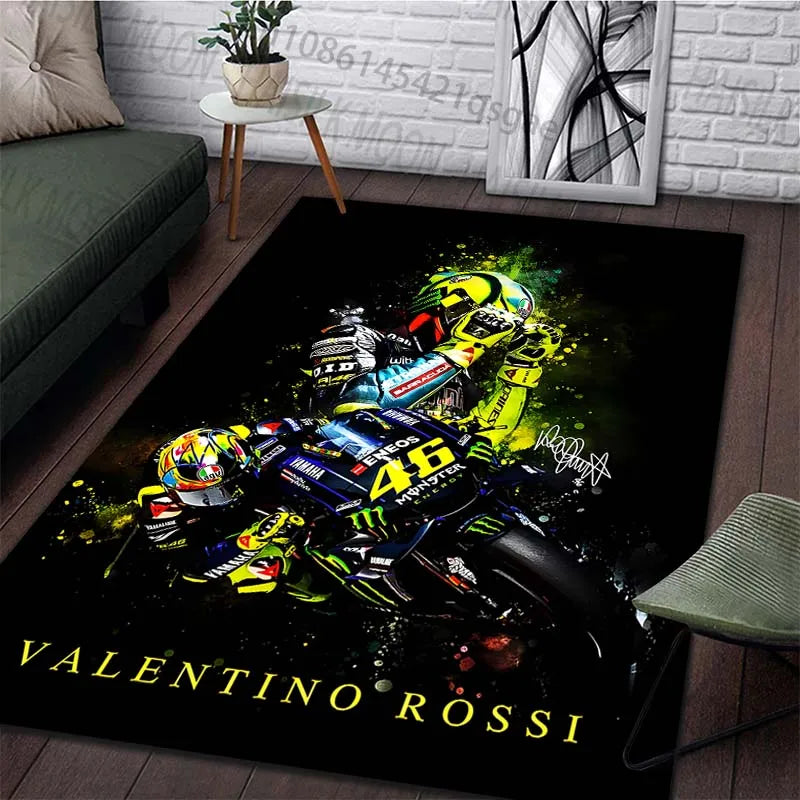 Motorcycle racer leaning corner speed splatter Print Carpet for Living Room Bedroom Sofa Home Decor Non-slip Mat Luxury Gift