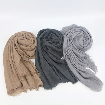 Ramadan Classics Crinkle Cotton Hijab Scarf Women Turban Muslim Shawl Plain Bandana Breathable Women's Shawls Foulard Hijab Hood