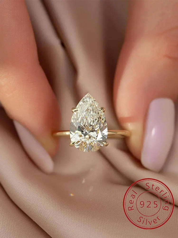 925 Sterling Silver 1-4 CT Zircon Sparkling Luxury Water Drop Shape Ring For Women Engagement Wedding High Quality Fine Jewelry