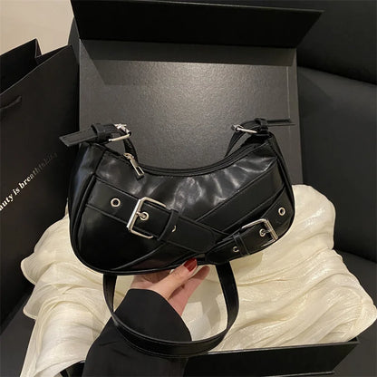 Y2K VintagePULeather WomenShoulderBag Small Crossbody Bag for Women Fashion Ladies Underarm Bag Clutch Purse Female Handbag