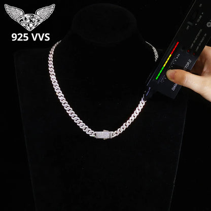 925 Silver 8mm Prong Moissanite Cuban Link Chain Iced Out 1Row Pass Diamond Tester VVS Sterling Silver Necklace Bracelet
